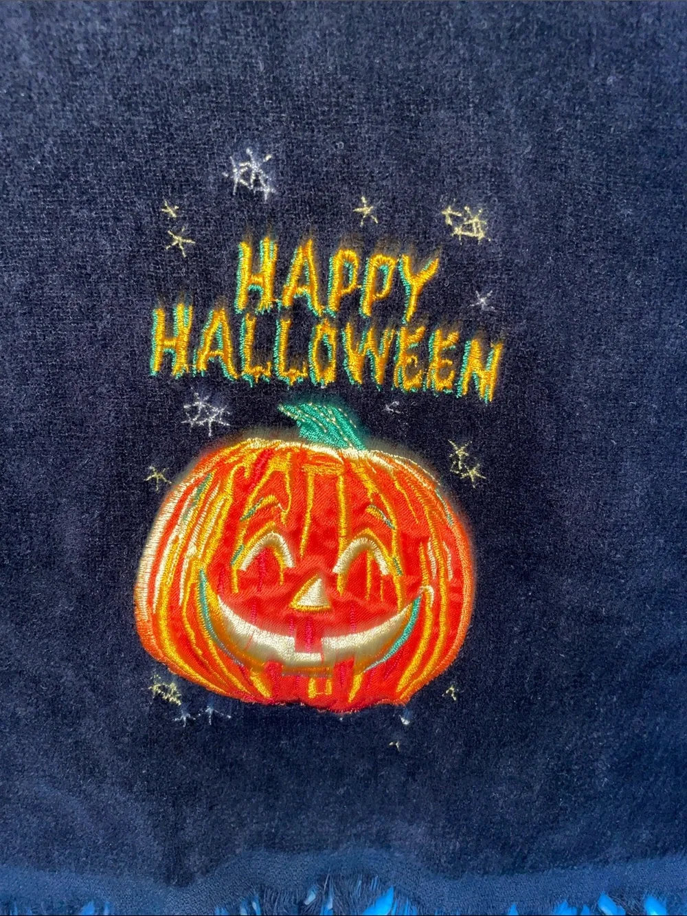 Two plush black Halloween towels - one hand towel & one fingertip
